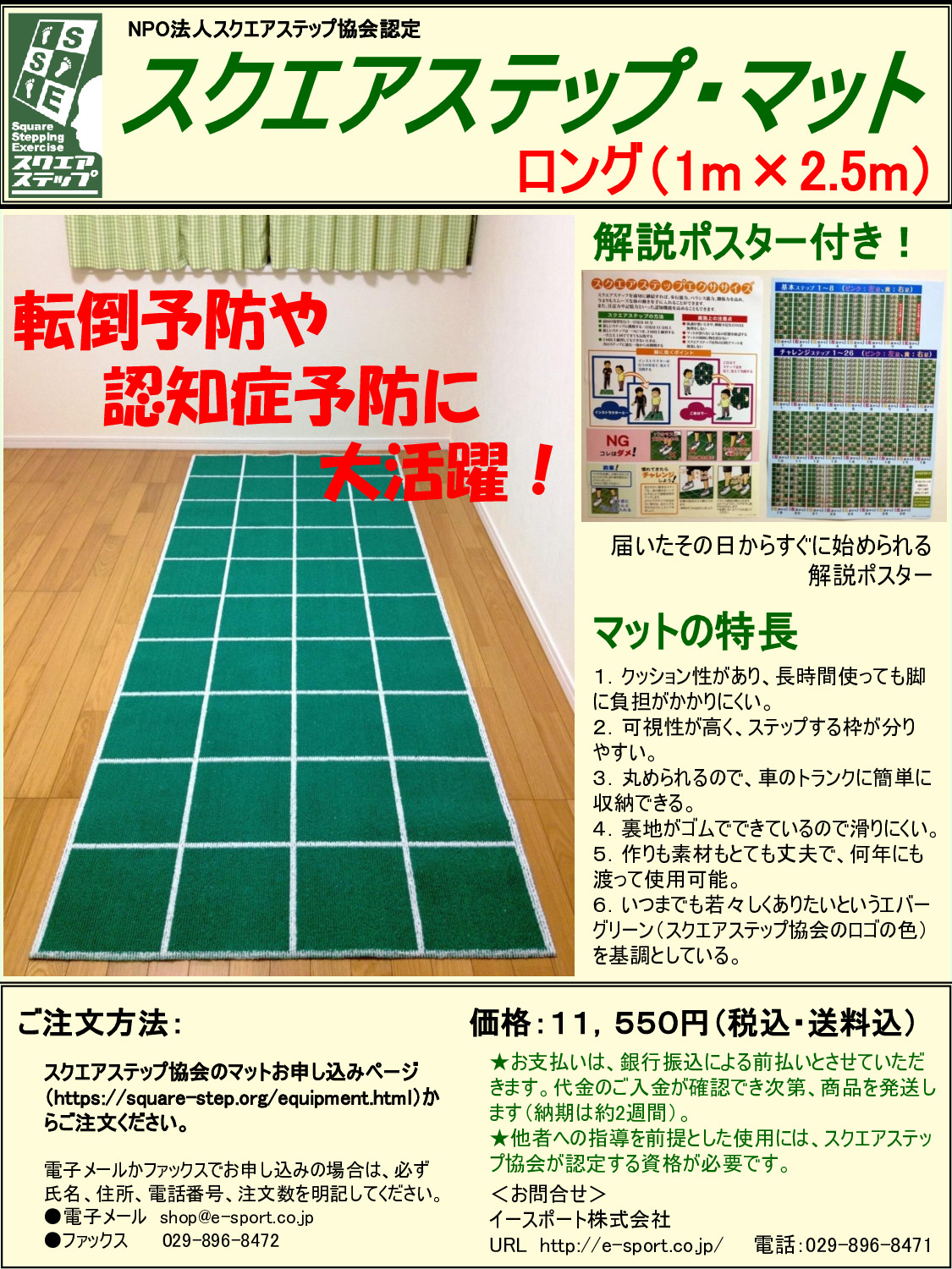 スクエアステップ用マット　ロングサイズ　脳トレエクササイズ イースポート株式会社